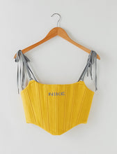 Load image into Gallery viewer, Paneled Corset w/ Shoelace Strap Yellow Flames (Small)
