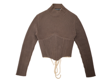 Load image into Gallery viewer, Brown Chunky Rib Knit Corset Sweater
